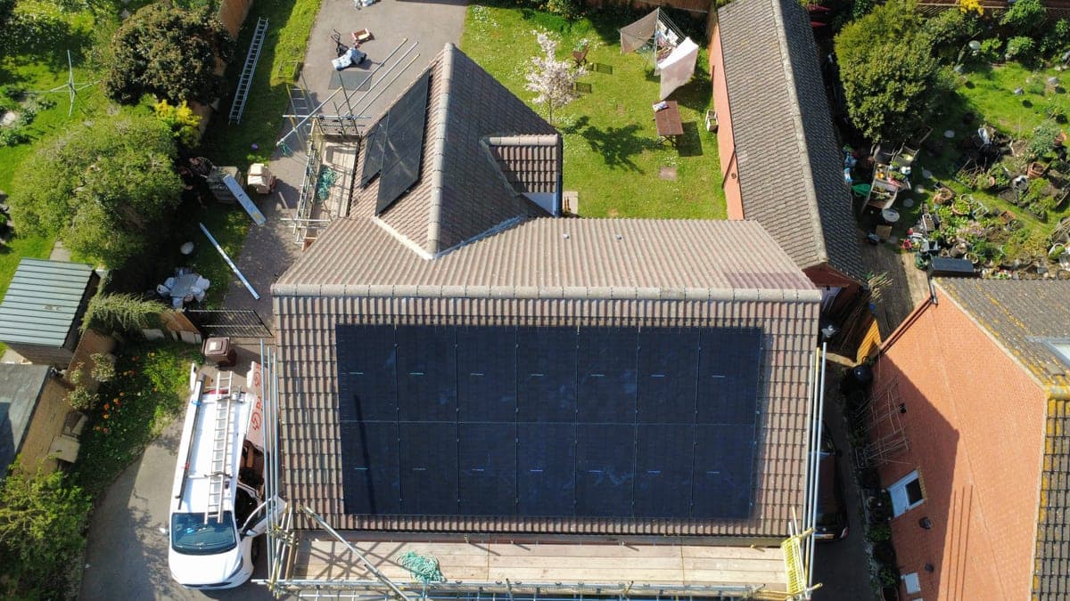 Drone aerial of a Djuka residential solar install